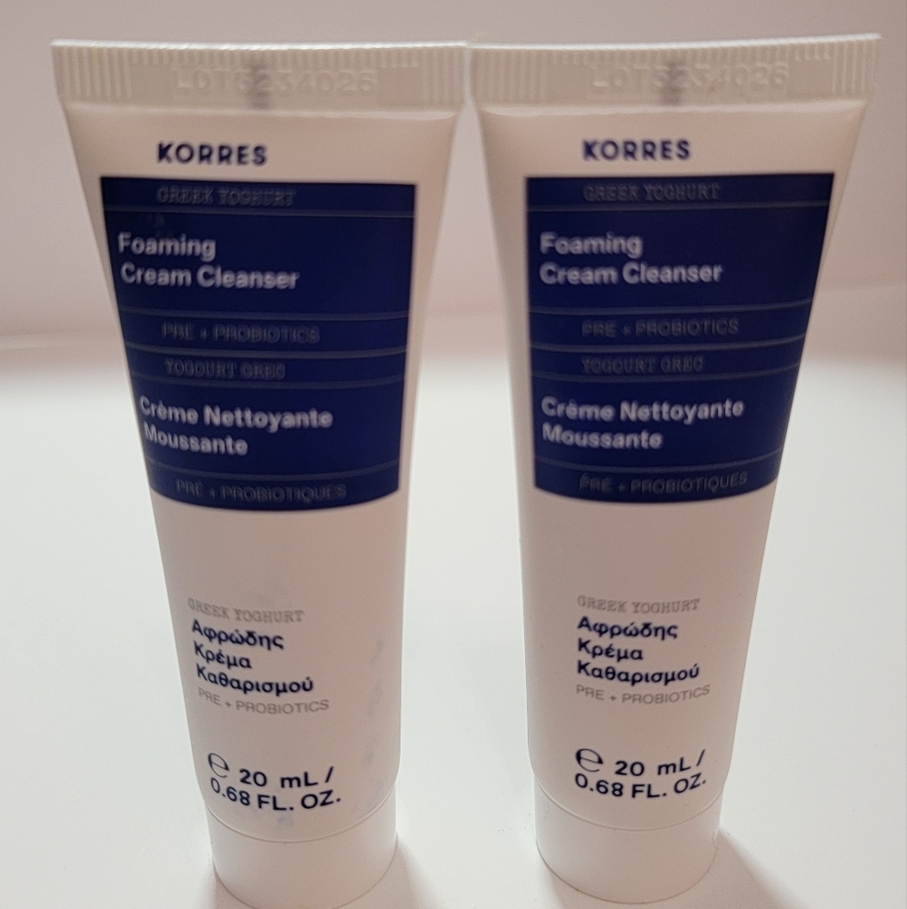 2 Korres Greek Yoghurt Foaming Cream Cleanser 20 ml .68 fl oz Travel Size NEW